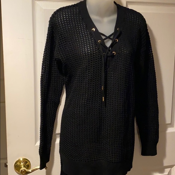Michael Kors Sweater Black Net Lace up Tunic S NWT - Picture 14 of 16